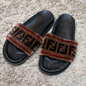 Fendi Zucca FF Black and Brown Sandals SLIDE